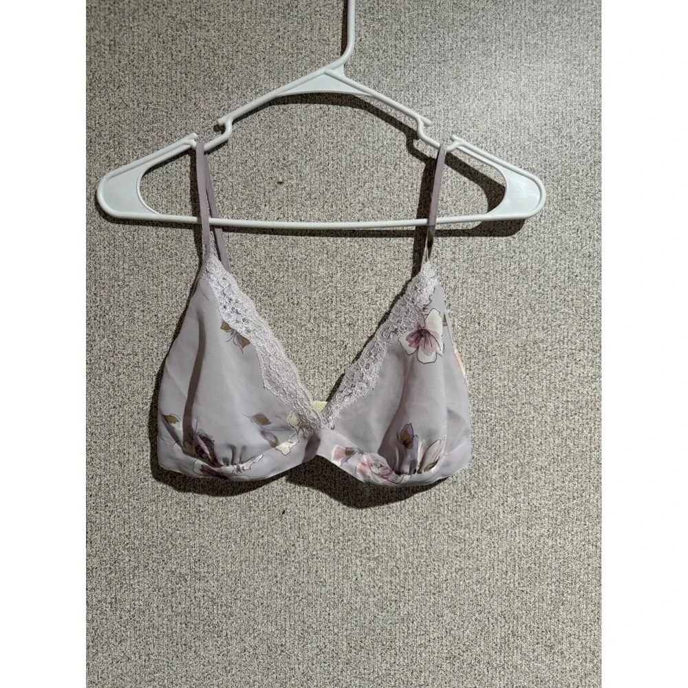 Delicates Floral Lingerie Set Purple Lace Trim Bralette and Tap Shorts Small
